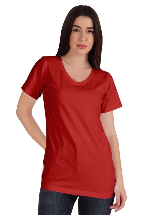 Basic V-neck Jersey T-shirt Short Sleeve Long Length Tee Workout Top For Womens