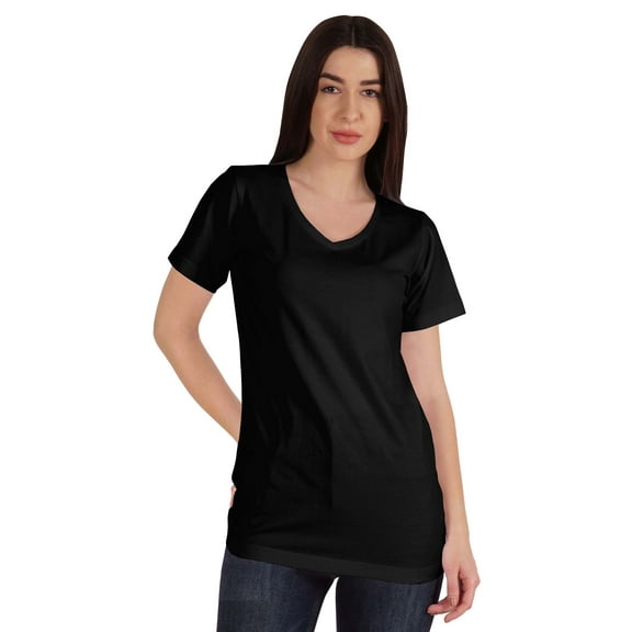 Inkmeso Basic V-neck Jersey T-shirt Short Sleeve Long Length Tee Workout Top For Womens