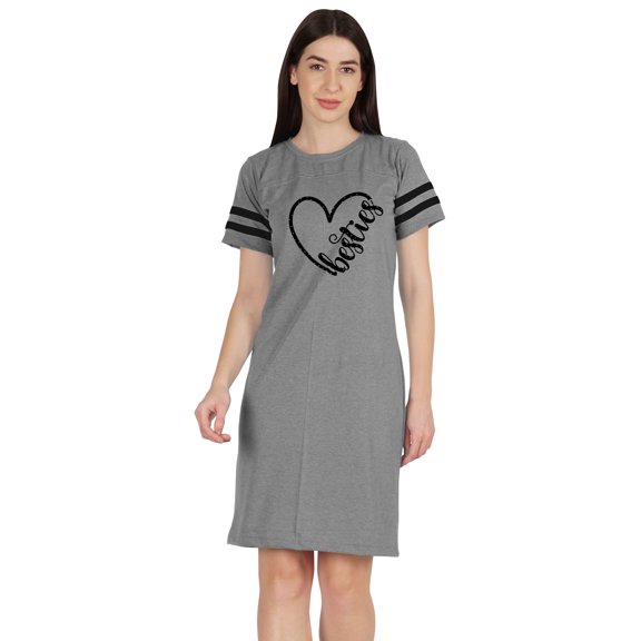 Inkmeso Besties Tunic Graphic T-Shirts Round Neck Dress Summer Short Sleeve Tops