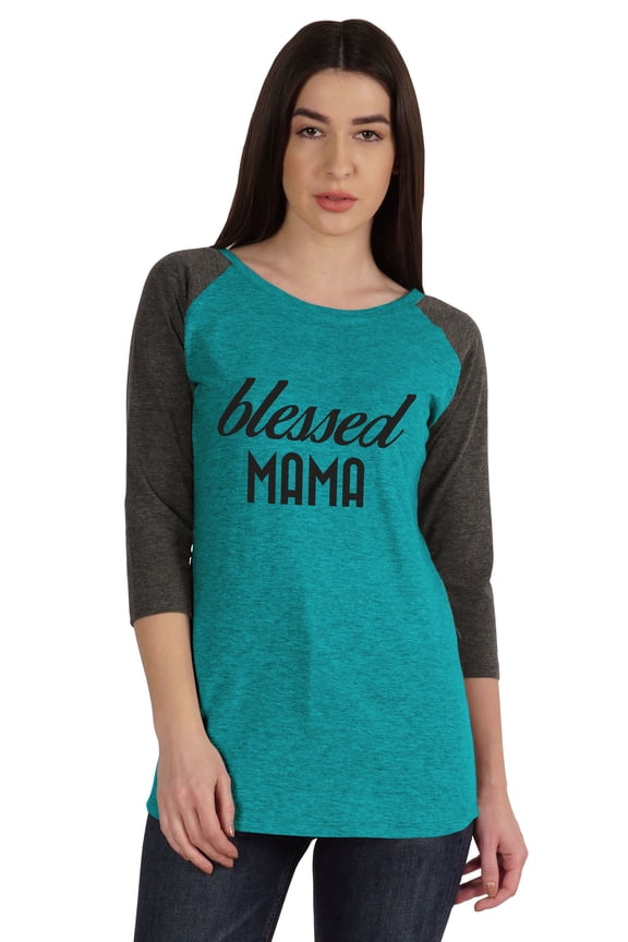 Blessed Mama Tshirt Tops For Mom Raglan&nbsp;Quarter&nbsp;Sleeve Graphic Shirt