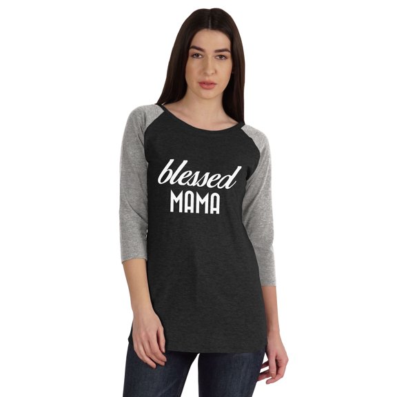Inkmeso Blessed Mama Tshirt Tops For Mom Raglan&nbsp;Quarter&nbsp;Sleeve Graphic Shirt