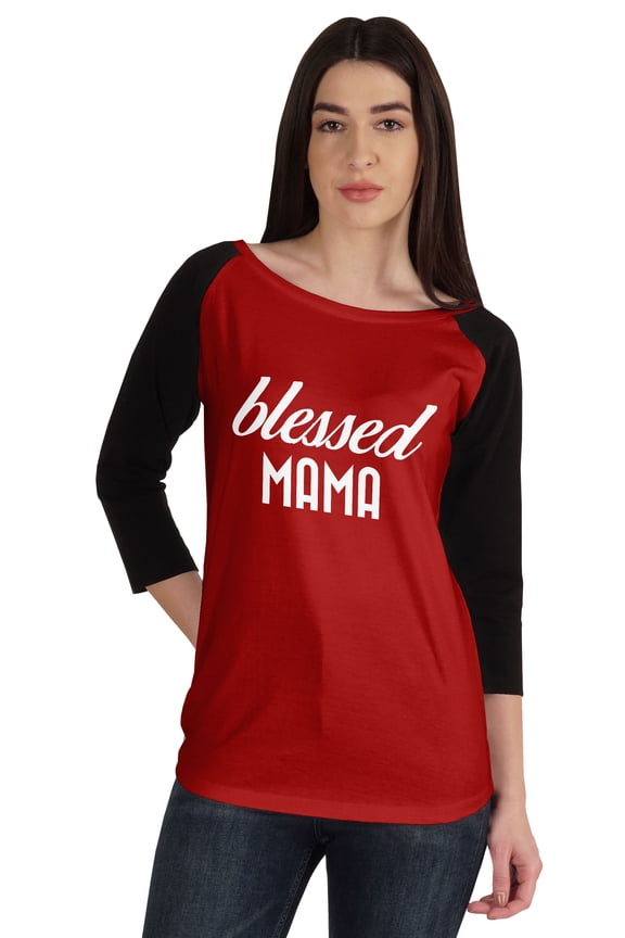 Blessed Mama Tshirt Tops For Mom Raglan&nbsp;Quarter&nbsp;Sleeve Graphic Shirt