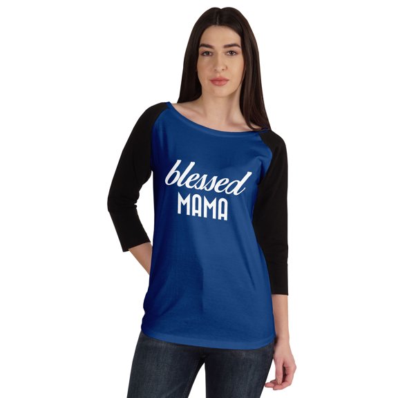 Inkmeso Blessed Mama Tshirt Tops For Mom Raglan&nbsp;Quarter&nbsp;Sleeve Graphic Shirt