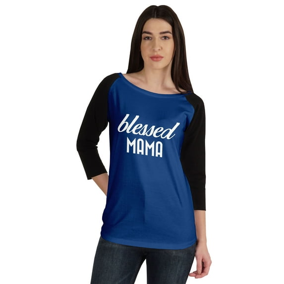 Inkmeso Blessed Mama Tshirt Tops For Mom Raglan Quarter Sleeve Graphic Shirt