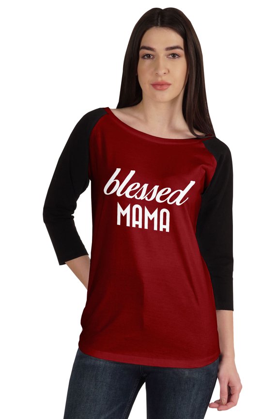 Blessed Mama Tshirt Tops For Mom Raglan Quarter Sleeve Graphic Shirt