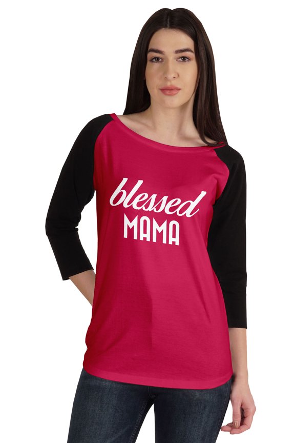 Blessed Mama Tshirt Tops For Mom Raglan Quarter Sleeve Graphic Shirt