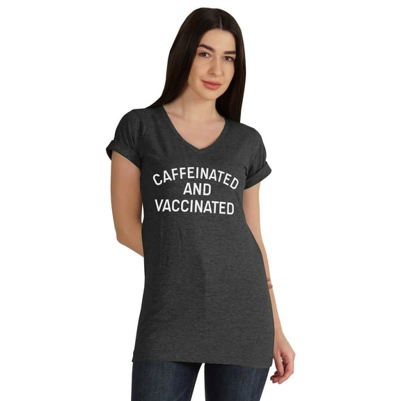 Inkmeso Caffeinated & Vaccinated Funny Pro-Vaccine V-Neck T-shirt For Womens
