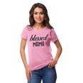 thumbnail image 1 of Inkmeso Crew Neck Blessed Mama Graphic Tshirt Short Sleeve Women Cotton Tee, 1 of 9