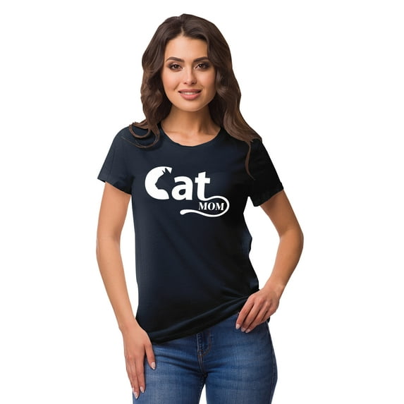 Inkmeso Crew Neck Cat Mom Graphic Tshirt Short Sleeve Women Cotton Tee Casual