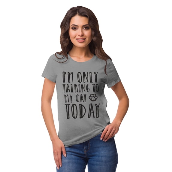 Inkmeso Crew Neck I'M Only Talking To My Cat Today Graphic Tshirt Short Sleeve