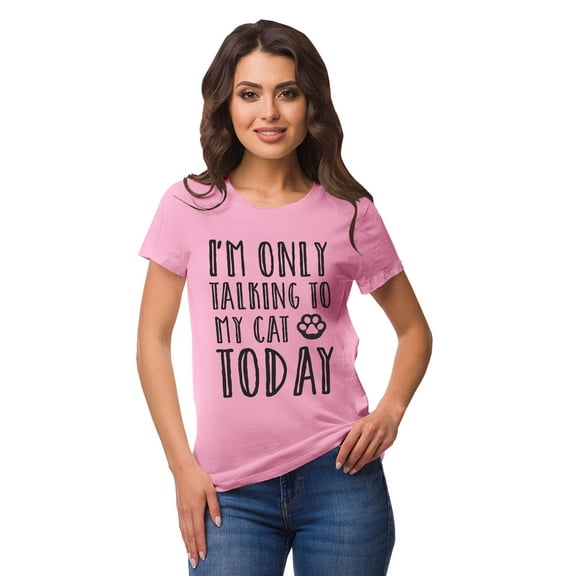 Inkmeso Crew Neck I'M Only Talking To My Cat Today Graphic Tshirt Short Sleeve