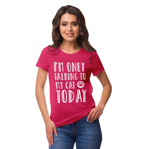 Inkmeso Crew Neck I'M Only Talking To My Cat Today Graphic Tshirt Short Sleeve