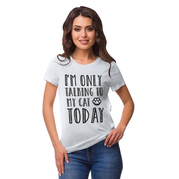 Inkmeso Crew Neck I'M Only Talking To My Cat Today Graphic Tshirt Short Sleeve