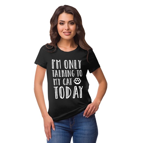 Inkmeso Crew Neck I'M Only Talking To My Cat Today Graphic Tshirt Short Sleeve