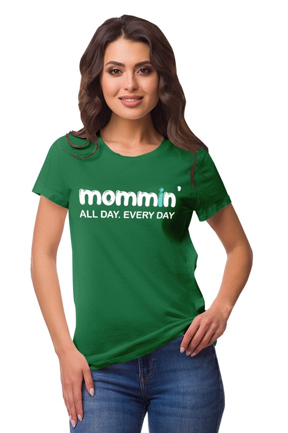 Crew Neck Mommin All Day Every Day Graphic Tshirt Short Sleeve Casual