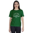 thumbnail image 1 of Inkmeso Crew Neck T-shirt It's Fine I'm Fine Everything's Fine" Letter Printed Inspirational Jersey Top For Women, 1 of 9