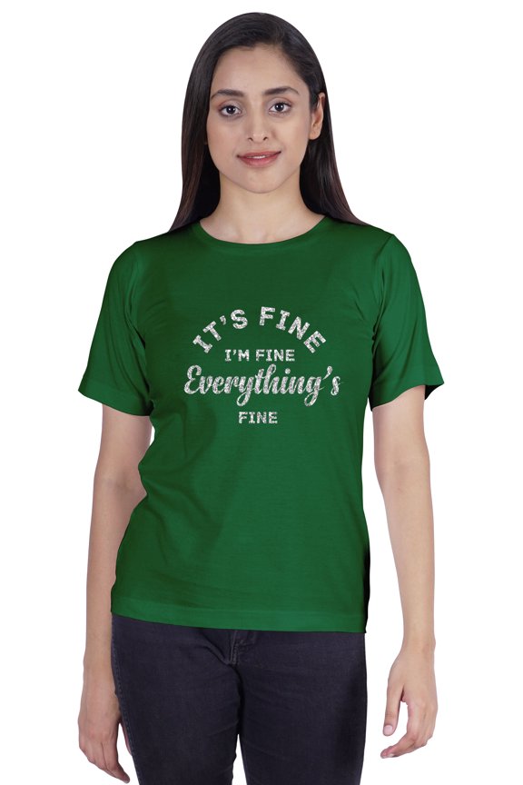 Crew Neck T-shirt It's Fine I'm Fine Everything's Fine" Letter Printed Inspirational Jersey Top For Women