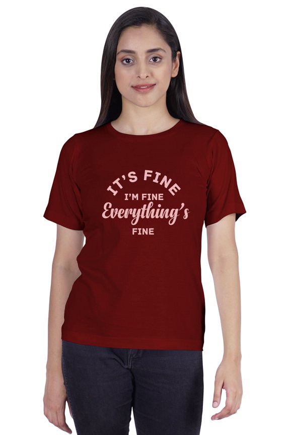 Crew Neck T-shirt It's Fine I'm Fine Everything's Fine" Letter Printed Inspirational Jersey Top For Women