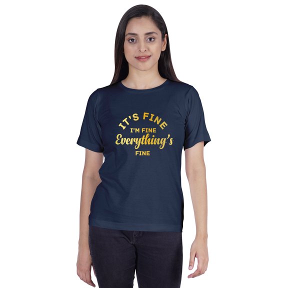 Inkmeso Crew Neck T-shirt It's Fine I'm Fine Everything's Fine" Letter Printed Inspirational Jersey Top For Women