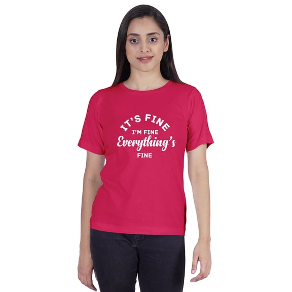 Inkmeso Crew Neck T-shirt It's Fine I'm Fine Everything's Fine" Letter Printed Inspirational Jersey Top For Women