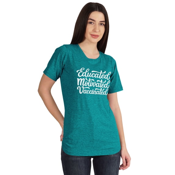 Inkmeso Educated Motivated Vaccinated Funny Pro Vaccine Crew Neck T-shirt For Womens