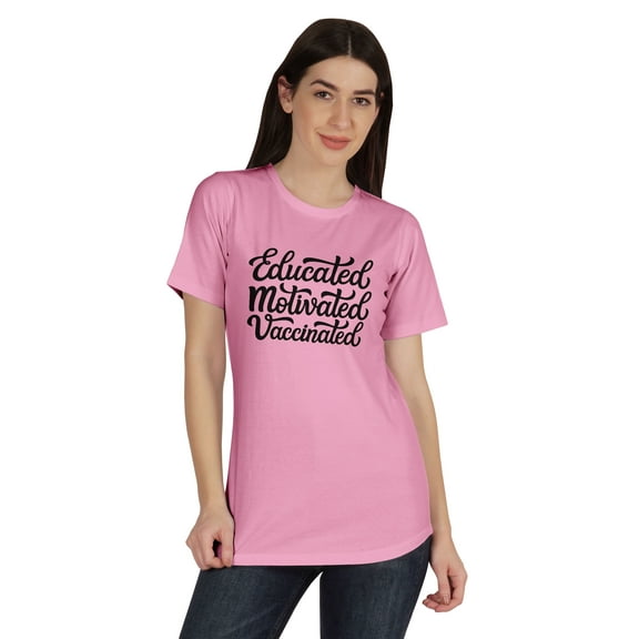 Inkmeso Educated Motivated Vaccinated Funny Pro Vaccine Crew Neck T-shirt For Womens