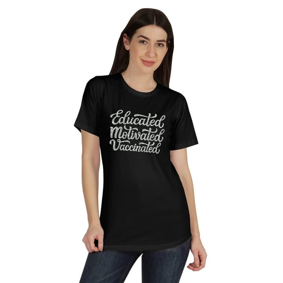 Inkmeso Educated Motivated Vaccinated Funny Pro-Vaccine T-shirt Tops For Women