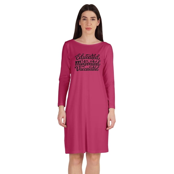 Inkmeso Educated Motivated Vaccinated T-Shirt Funny Pro Vaccine Boat Neck Dress