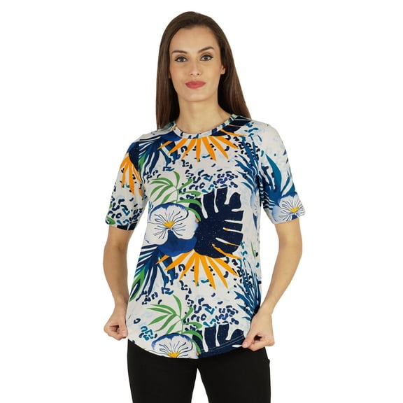 Inkmeso Elegant Printed Short Sleeves Casual Top For Womens Regular Fit Comfy Tee Tops