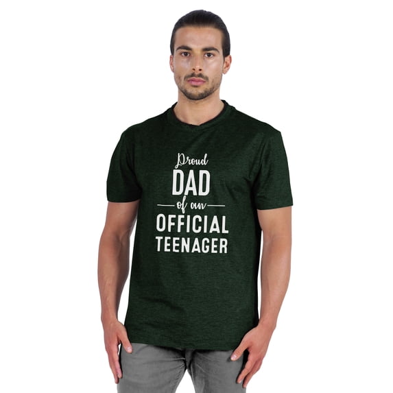 Inkmeso Graphic "Proud Dad Of Our Official Teenager"Tshirt For Proud Daddy Men's Round Neck Tee Shirt