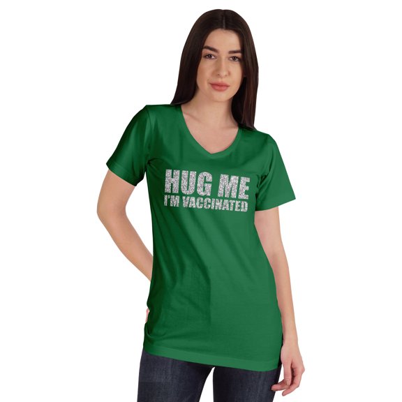 Inkmeso Hug Me I'm Vaccinated Funny Pro-Vaccine Women Shirt V-neck T-shirt