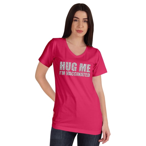 Inkmeso Hug Me I'm Vaccinated Funny Pro-Vaccine Women Shirt V-neck T-shirt