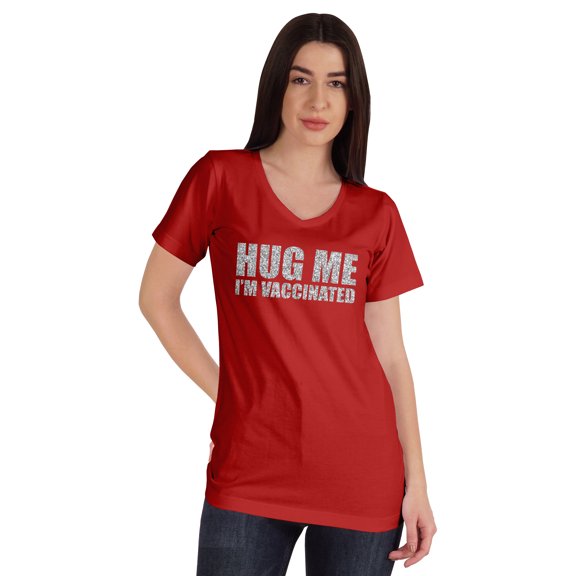 Inkmeso Hug Me I'm Vaccinated Funny Pro-Vaccine Women Shirt V-neck T-shirt