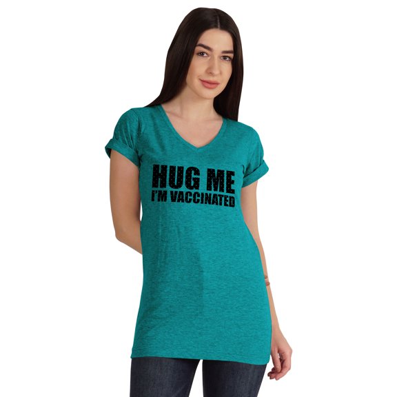 Inkmeso Hug Me I'm Vaccinated Funny Pro-Vaccine Women Shirt V-neck T-shirt