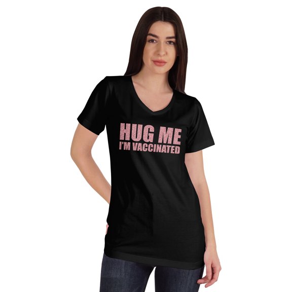 Inkmeso Hug Me I'm Vaccinated Funny Pro-Vaccine Women Shirt V-neck T-shirt