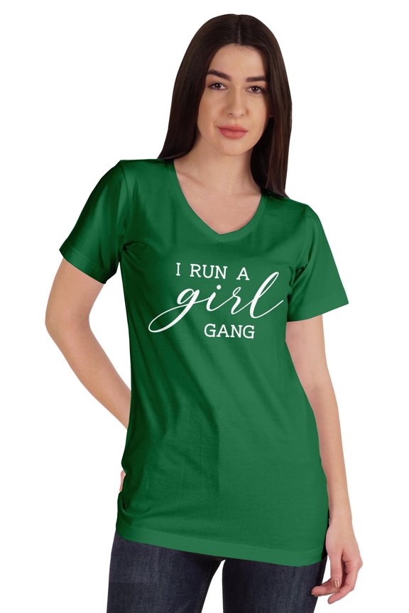 I Run A Girl Gang V-Neck Graphic T-shirt Mommy Life Mother Cotton Tee