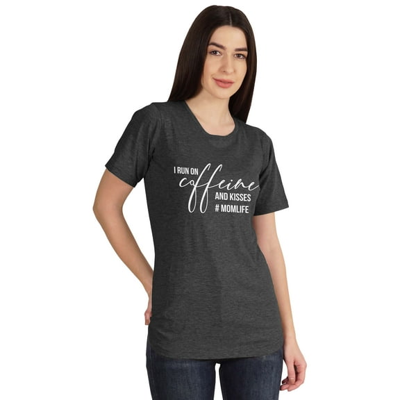 Inkmeso I Run On Caffeine And Kisses #Momlife Graphic Tshirt Short Sleeve Tee