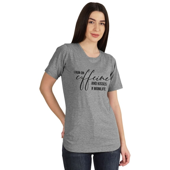 Inkmeso I Run On Caffeine And Kisses #Momlife Graphic Tshirt Short Sleeve Tee