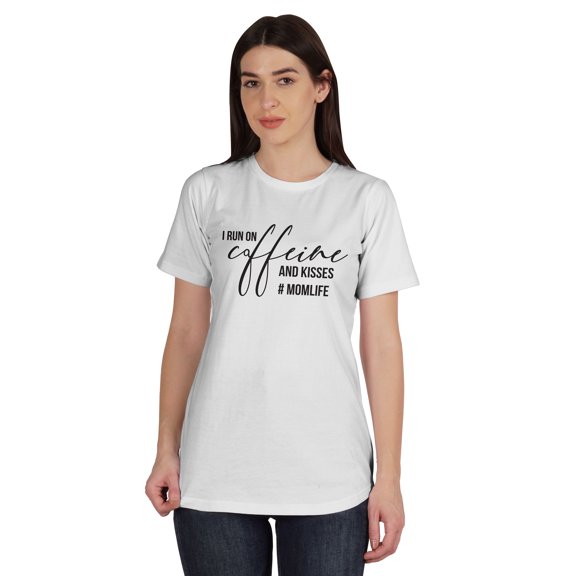 Inkmeso I Run On Caffeine And Kisses #Momlife Graphic Tshirt Short Sleeve Tee