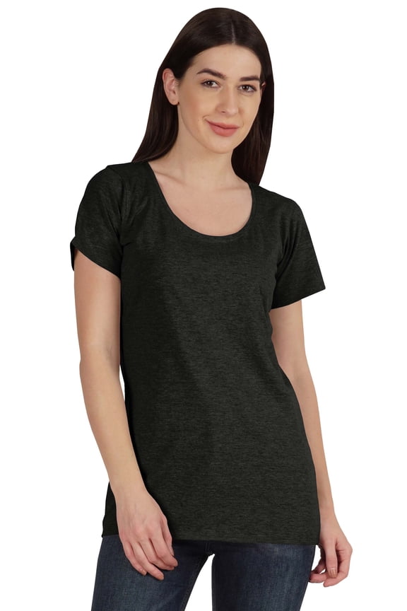 Womens Scoop-Neck T-shirt Short Sleeve Summer Basic Tee