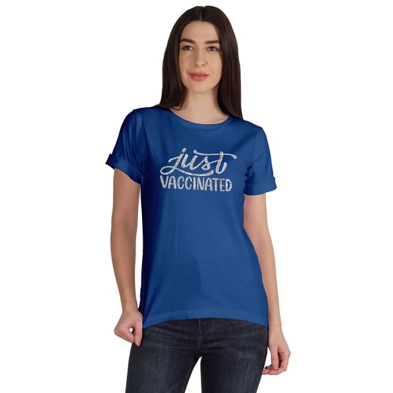 Inkmeso Just Vaccinated Funny Pro-Vaccine T-shirt For Womens Graphic Shirt Tee