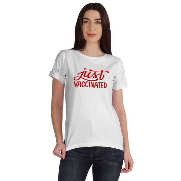 Inkmeso Just Vaccinated Funny Pro-Vaccine T-shirt For Womens Graphic Shirt Tee