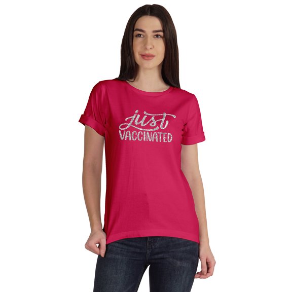 Inkmeso Just Vaccinated Funny Pro-Vaccine T-shirt For Womens Graphic Shirt Tee