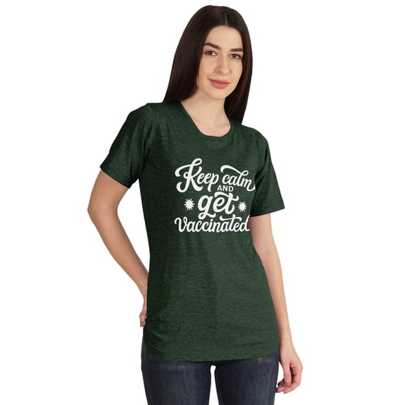Inkmeso Keep Calm And Get Vaccinated Funny Pro Vaccine Crew Neck T-shirt For Womens