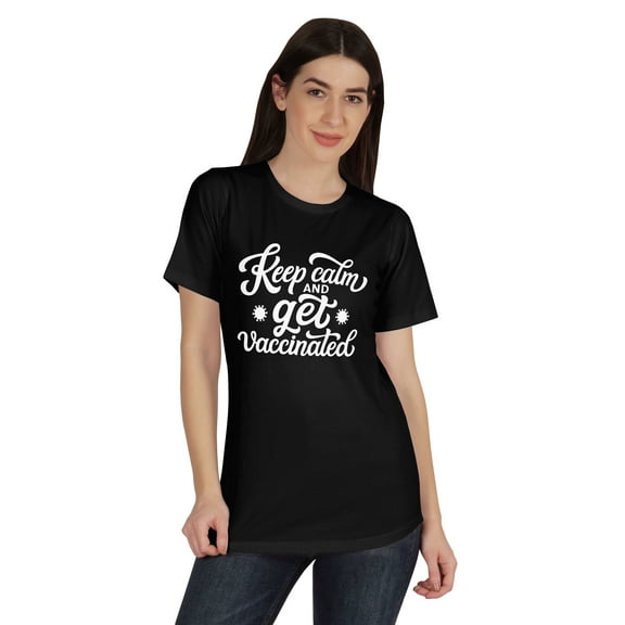 Inkmeso Keep Calm And Get Vaccinated Funny Pro Vaccine Crew Neck T-shirt For Womens