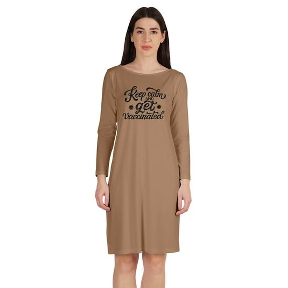 Inkmeso Keep Calm And Get Vaccinated T-Shirt Funny Pro Vaccine Boat Neck Dress