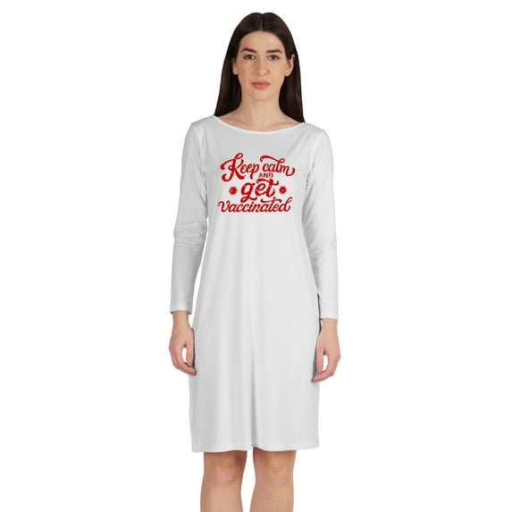 Inkmeso Keep Calm And Get Vaccinated T-Shirt Funny Pro Vaccine Boat Neck Dress