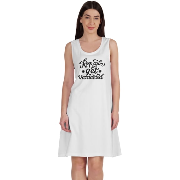 Inkmeso Keep Calm and Get Vaccinated T-Shirt Funny Pro Vaccine Summer Scoop Neck Dress