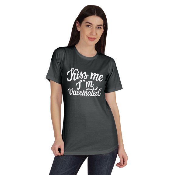 Inkmeso Kiss Me I'm Vaccinated Funny Pro Vaccine Crew Neck T-shirt For Women's-FK