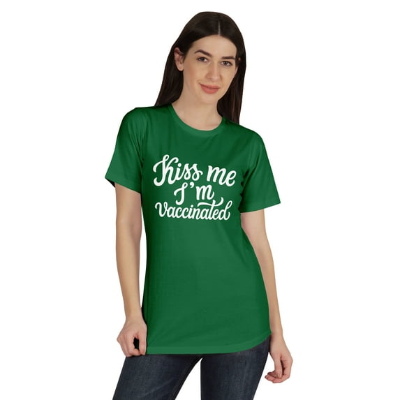 Inkmeso Kiss Me I'm Vaccinated Funny Pro Vaccine Crew Neck T-shirt For Women's-GS